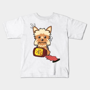 Naughty Yorkshire Terrier Spilled BBQ Sauce Kids T-Shirt